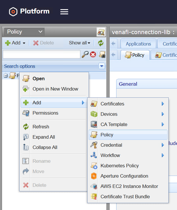 Screenshot of the application management page in the Venafi TPP web UI