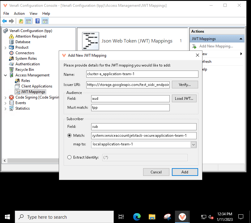 Screenshot of the Venafi Configuration Console while RDPing into the TPP instance