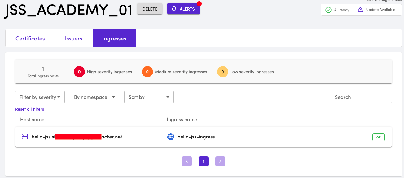 Ingress in TLS Protect for Kubernetes dashboard.